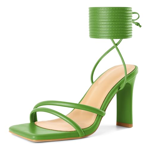 Image of Joseywade Chunky Heels For Women Lace Up Tie Up High Heel 3.5 inch Heeled Sandals Open Toe Shoes
