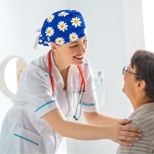 Image of Colored Butterflies Scrub Caps Women Ponytail, Adjustable Bouffant Surgical Caps with Button, Nurse Hats Long Hair