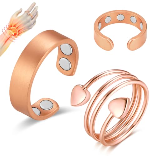 Vicmag Kupfer-Magnetringe für Damen und Herren, mit starken Magneten, 99,99 % massives reines Kupfer, verstellbarer Daumenring mit Geschenk-Box, 2 Stück