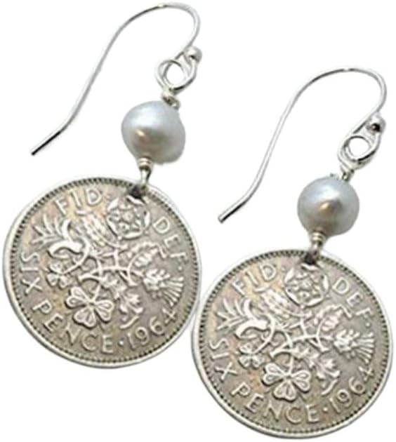 Sixpence Coin Earrings. Vintage Sixpence earrings. Lucky sixpence jewelry. Various years