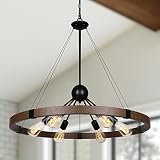 CNRATYE 6-Light Farmhouse Round Chandeliers for Dining Room Diam 31.5'', Rustic Metal Wagon Wheel Li