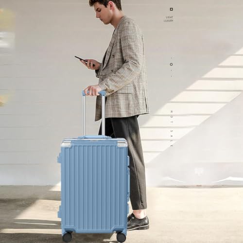 Image of AnyZip Luggage PC+ABS Aluminum Frame Zipperless Checked Luggage Hard Shell Suitcase TSA Lock Double Spinner Wheels 28 Inch Haze Blue