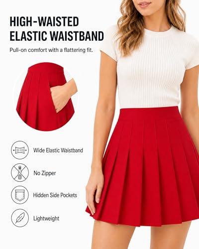 Image of Shestellar Pleated Skirts for Women High Waist A-Line Mini Tennis Skater Skirt Casual Basic School Uniform Cheerleader