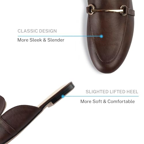 Image of MUSSHOE Gold Buckle Mules for Women - Comfortable Memory Foam Loafers, Classy Slip On Flats for Office Business Casual, Dressy Pointed Toe Shoes