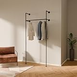 pamo Wall Mounted Pipe Clothing Rack – Industrial Closet System in Black Powder-Coated Steel – 41