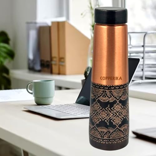 Image of Antique 100% Pure Copper Water Bottle 1 ltr PACK OF 2 Original Heavy Build | 100% Leak Proof | Return Gift Item | Marriage | Anniversary For Home, Office, Kids & Etc