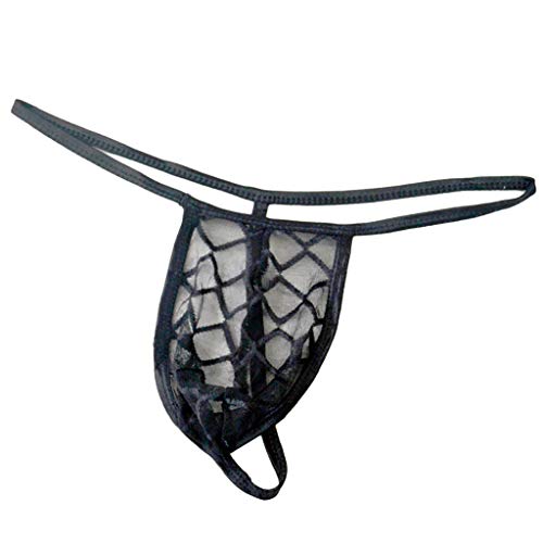 Thongs G-String Men's Mesh Panties Sexy Briefs Lace Lingerie Underwear Cotton Lingerie for Women Sexy (Black, L)
