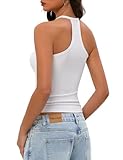 Harlamvar Ladies Summer Soft Vest Tops Low Cut Bodycon Undershirt Halter Neck Breathable Racer Back Vests Daily White