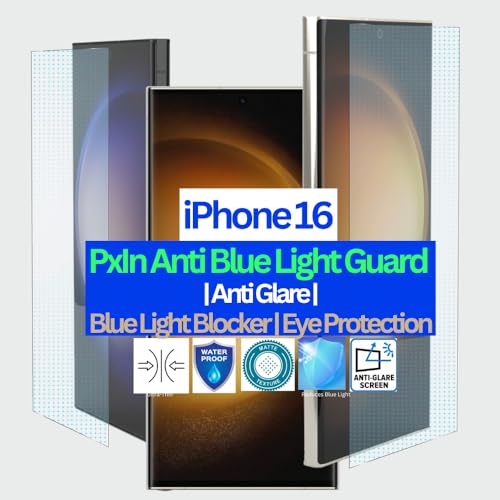 Image of Pxin Mobile Anti Bluelight and Anti Glare Screen Guard compatible with i Phone 16 | BLUV Lightblock Tech | Scratch Proof | Prevents bluelight | Eye Protection | No Dry Eyes