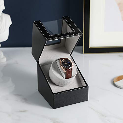 image for HOSEN Automatic Watch Winder in Black Leather with Quiet Japanese Moto