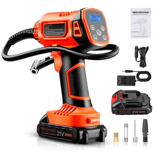 160 PSI Akku Kompressor, Auto Luftpumpe Tragbarer Luftkompressor, Elektrische Luftpumpe mit Digitaler Anzeige Reifenpumpe für Auto, Motorrad, Fahrrad & Sportbälle 12V DC and 21V Auto Reifenfüller
