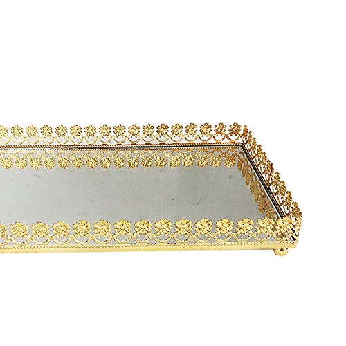 Bandeja Metal c/Espelho Flor Dourada 28x15,5cm Class Home