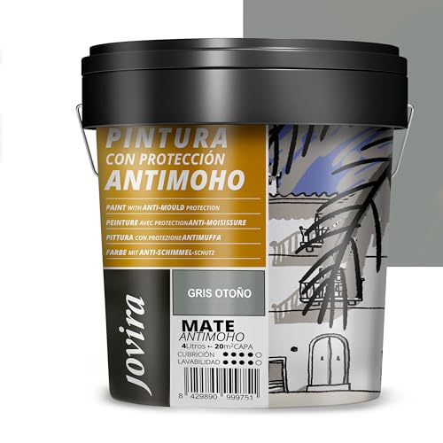 JOVIRA PINTURAS Pintura Antimoho, Evita el moho, resistente a la aparición de moho en paredes, aspecto mate. (4 Litros, Gris Otoño)