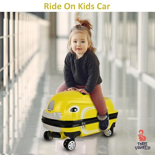 Image of Kids Ride On Trolley Bags for Travel | 18-Inch Polycarbonate Luggage | Kid Luggage /Suitcase with 4 Wheel | Unique Bags for Boy Kids, Easy to Carry (Yellow)