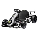 Go Karts for Kids,24V Electric Go Kart With 2 * 150W Powerful Motors,8mph Max Speed,Max Load 110lbs,W/Button Start,Lights,Safety Belt, Music Age 6-12-WHITE