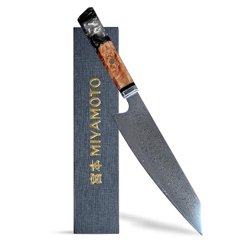 Miyamoto Japanese Chef Knife 8 Inch Steel 67 Layers Damascus Kitchen Knife, Ultra Sharp, Long Lasting Blade, High Carbon Super Steel, Carving Knife Blue Resin