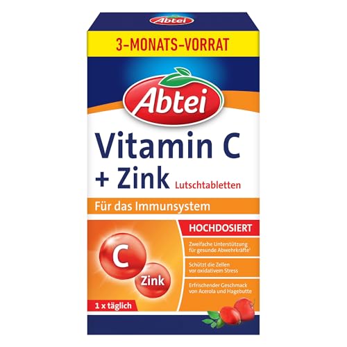 Abtei Vitamin C + Zink – Zur Unterstützung des Immunsystems – Hochdosiert, Vegan, Glutenfrei – Vorratspackung – 90 Lutschtabletten für 3 Monate