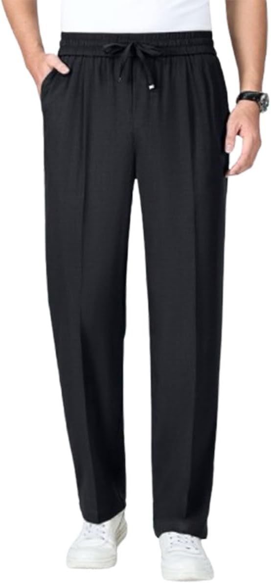 Men's Pull On Stretch Relaxed Fit Smart Casual Pants - Comfy Stretch Breathable Pants for Men Over 50