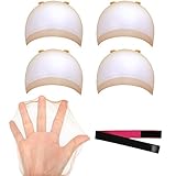 Blisstime 4 PCS HD Wig Cap for Lace Front Wig with Elastic Bands, Invisible Wig Caps for Women HD Stocking Caps for Wigs with Lace Melting Band