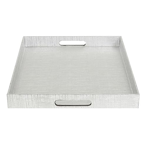 Home Basics Elegant Serving Tray with Handles (Silver), 13.75" x 18.75" x 1.65" - Thumbnail 2