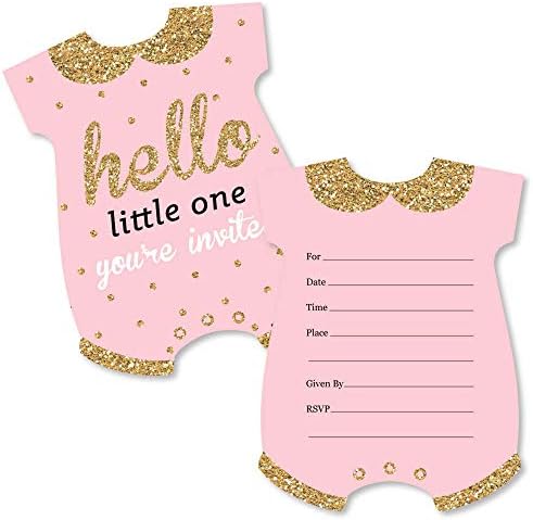 Big Dot of Happiness Hello Little One - Pink and Gold - Shaped Fill-In Invitations - Girl Baby Shower Invitation Cards with Envelopes - Set of 12