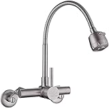 HomeLava Single Handle Wall Mount Kitchen Sink Faucet,8 Inch 3-9inch Hole Centre Distance 360 Degree Swivel Spray Head with Hot And Cold Water Distance Holes
