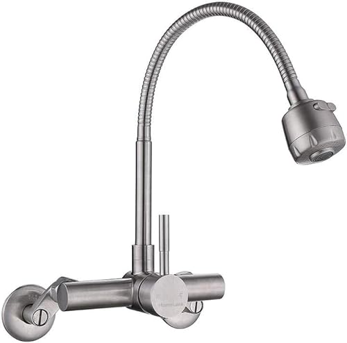 Homelava Kitchen Sink Faucet Wall Mount Sink Faucet, Single Lever Handle Faucet Brushed Nickel Water Tap Sink Faucet with 360 Rotable Pull Down Sprayer Kitchen Sink Mixer Water Tap
