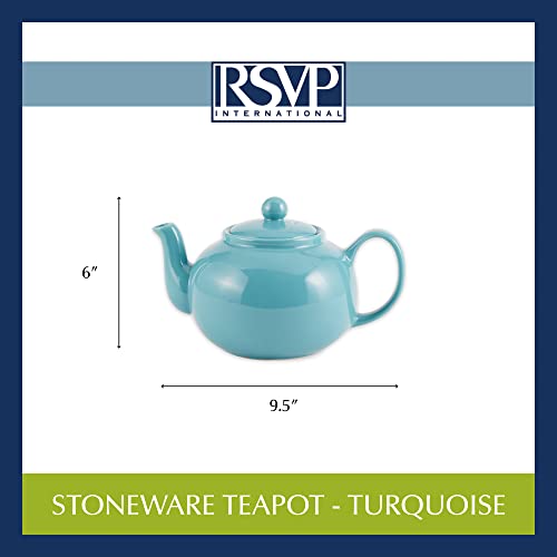 Rsvp International Stoneware Teapot Collection, Microwave And Dishwasher Safe, 42 Oz, Turquoise #TOP5