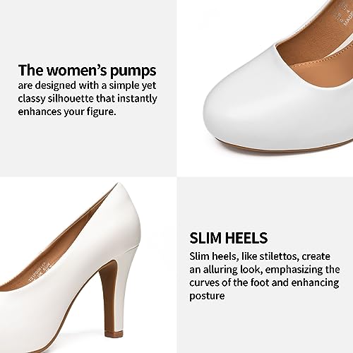 Trary Women's Heels for Women, White Heels, Low Platform Heels, IN3.8 High Heel Closed Round Toe Pumps Dress Office Wedding Shoes for Women by Trary - Used condition - Image 4