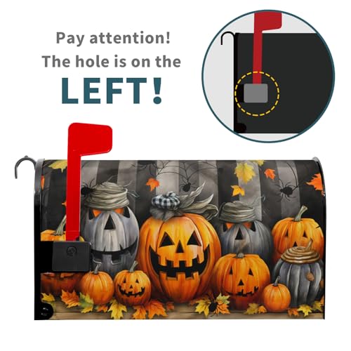 Image of Halloween Pumpkin Mailbox Covers Magnetic Standard Size 21x18 Inch Halloween Mail Box Covers Magnetic Fall Welcome Mailbox Wraps Post Letter Box Cover for Garden Yard Outdoor Decor