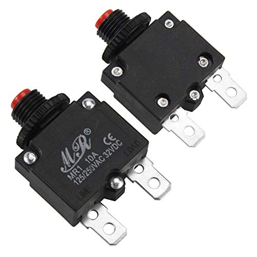 Rkurck 10 Amps Thermal Circuit Breakers 125/250V Ac 32V Dc Push Button Manual Reset Overload Protector Switch 10A 2 Pack #TOP1