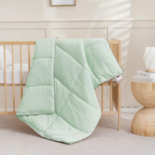 Image of ZPECC Toddler Down Alternative Comforter, 39x47 Hypoallergenic Baby Blanket Quilt, Soft Breathable Lightweight All Season Kids Duvet Insert for Crib Stroller Cot Daycare, Green Stripe