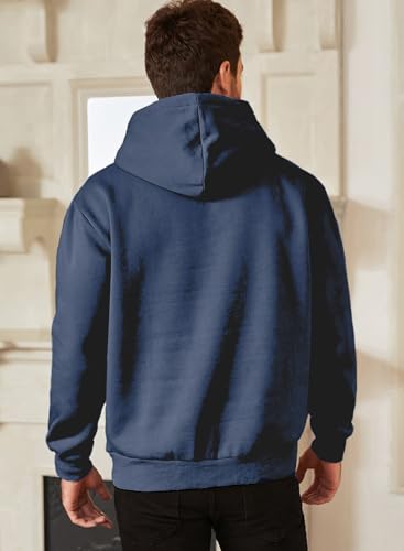 Image of JMIERR Mens Fleece Lined Hoodie Pullover Drawstring Pocket Winter Warm | Cozy fleece-lined pullover, adjustable drawstring hood, kangaroo pocket, regular fit, machine wash