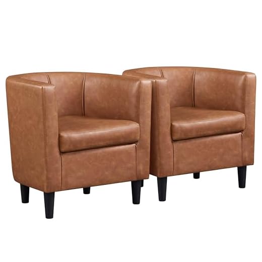 Yaheetech Leather Tub Chairs set of 2, Accent Living Room Chairs set of 2, Barrel Upholstered Armchairs, Modern Club Sofa Chairs for Bedroom Lounge Reception, Brown