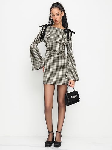 CIDER Mini Dress for Women Long Sleeve Boat Neck Ruched Cotton Blend Bodycon Dress3