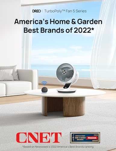 Dreo Smart Fan for Bedroom,120° Vertical and 90° Oscillating Fan with Remote/Voice, 13 Inch Height Quiet Air Circulator for Whole Room, 70 ft, 4 Speeds, 5 Modes, 12H Timer, Desk Fans for Home，White