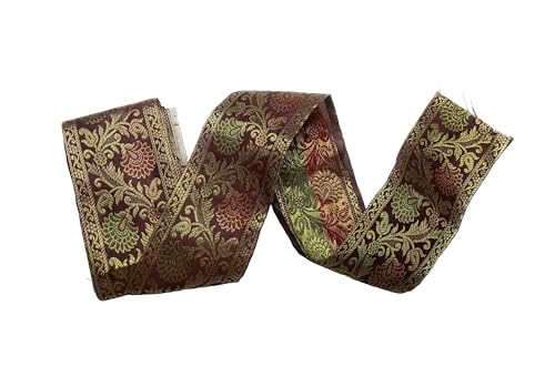 Image of Brocade Ethnic Work 9 Meter Laces and Borders Material for Dresses, Sarees, Lehenga, Suits, Blouses, Dupatta, chunri and Crafts (Coffee Brown)