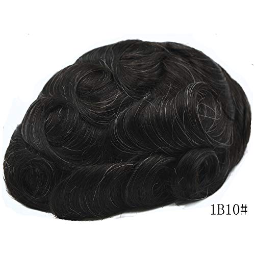 Hairnotion Human Hair for Men off black 1b# with 10% gray mens toupee 8x10#1b10, 1B10# - Image 2