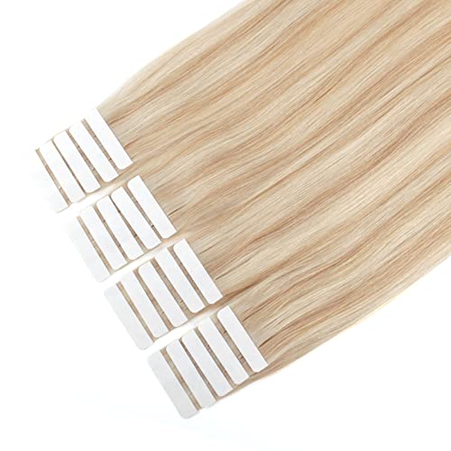 Image of Sixstarhair Highlight Blonde Tape in Hair Extensions Human Hair Tape Extensions Dark Dirty Blonde Mixed with Ash Blonde P12-60 Remy Human Hair Premium Hair Extensions [Color P12-60 22inch]