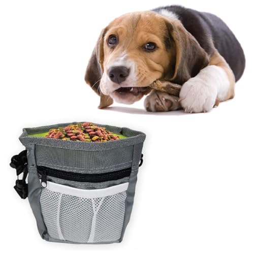 Techchii Leckerlitasche für Hunde, Leckerlibeutel für Hunde 3 Tragevarianten, Leckerli Beutel Futterbeutel Hundetraining mit Mehreren Taschen, Kotbeutelspender & Handyfach, für Spaziergänge, Training