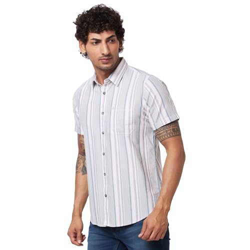 Image of Spykar Men's Regular Fit N /A Half Sleeve Striped Casual Shirts