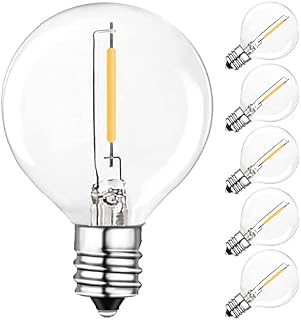 BRIMAX LED E12 Edison Screw Globe G40 Bulbs, 1W = 10W, 2200k Warm White, AC220V-240V, Non-Dimmable, Replacement Bulb for G40 Outdoor String Lights, Clear Glass Bulbs for Indoor Outdoor Use 6 Pack