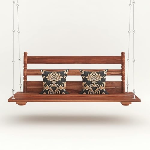 Image of Sheesham Wood 2 Seater Swing Jhula for Living Room | Wooden Swing Sofa Patio Jhula for Home Indoor, Garden Outdoor & Balcony | House Swings for Adults (Honey Finish)