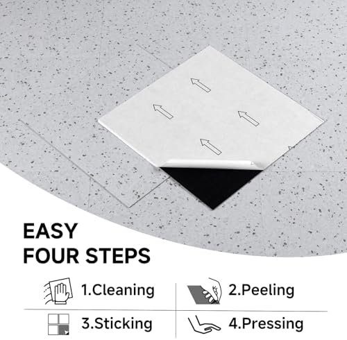 Laminate Flooring - 40 Packs Self Adhesive Floor Tile 1.5mm Thick 12×12 Inch Peel and Stick Floor Tiles Waterproof for Dining Room, Kitchen,Bathroom Cover 3.72m²,Grey Speckle
