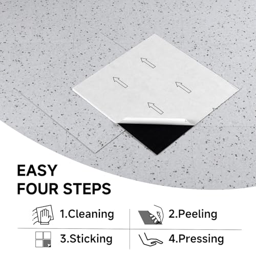 FLOREXP Vinyl Flooring - 12”×12” Floor Tiles, 20 Packs Stick on Floor Tiles, 1.5mm Thick,Unique Self Adhesive Flooring for Dining Room, Kitchen,Bathroom(1.86m²,Grey Speckle)