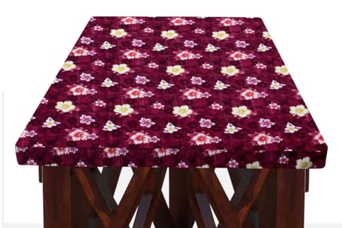 Image of The Furnishing Tree Elastic Rectangular Dining Table Cover WxL 36x48 in Inches Polyester Floral Pattern Red