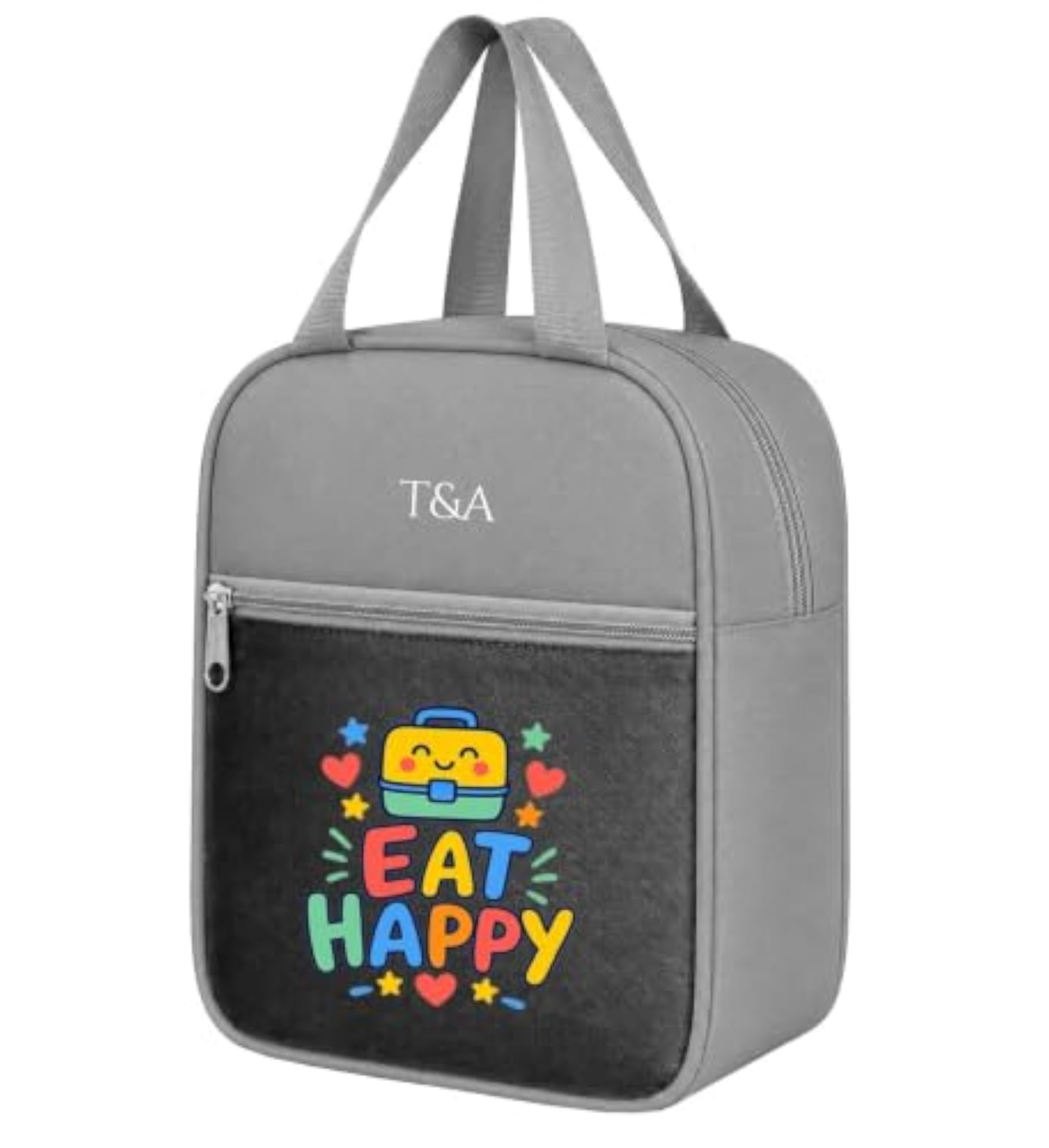 Portable Reusable Lunch Bag with Front Pocket and Zipper