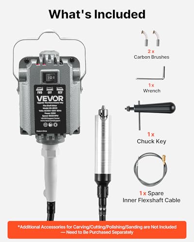 Image of VEVOR Flex Shaft Grinder, 125W 18000RPM Electric Flex Shaft Rotary Tool, Foot Pedal Control Hanging Carver Grinder with Forward-Reverse Rotation for Carving Buffing Engraving Polishing