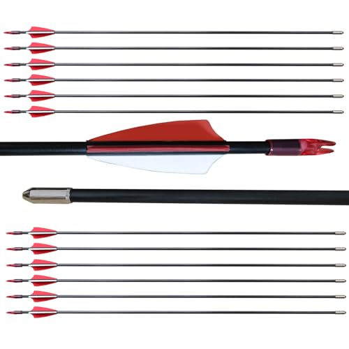 e5e10 28" Target Arrows Youth Beginners Practice Fiberglass Arrows for Recurve Bow（Safety Blunt Tips (Red)