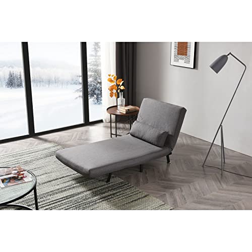 WestWood Sofa Bed 3-in-1 Single Folding 5 Position Linen Fabric Steel Base Wooden Frame Modern Lounge Convertible Sleeper Chair with Padding Pillow Dark Grey